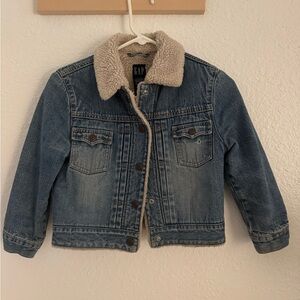 GAP Kids Denim Jacket with Cream Sherpa Collar